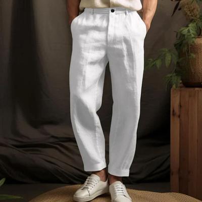 Men's Straight Leg Pants Solid Color Casual Trousers Breathable Loose Fit Pants with Reinforced Pockets for Daily Wear Travel Work
