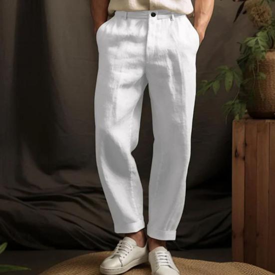 Men's Straight Leg Pants Solid Color Casual Trousers Breathable Loose Fit Pants with Reinforced