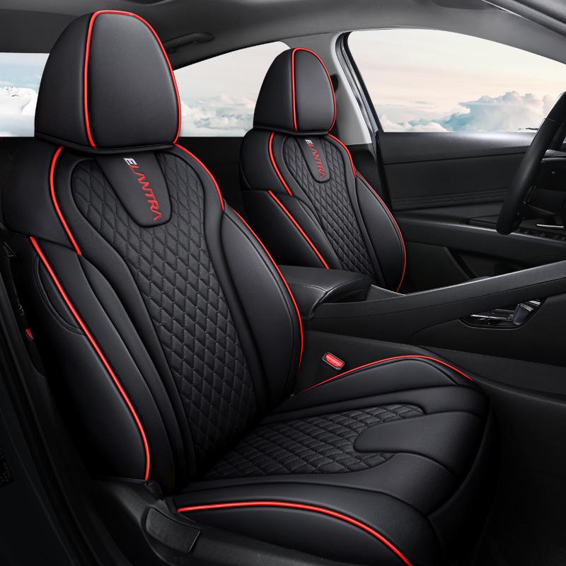 Huse de Scaun Auto din Piele Full-Surround Elantra, Universale, Rezistente la Uzură, pentru Toate Sezoanele, Cinci Locuri.