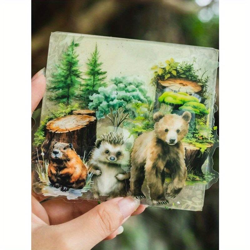25 Sheets/Pack Retro PET Waterproof Forest Animal Theme DIY Sticker Pack, Forest Plants Trees Animal Landscape Stickers for Journal