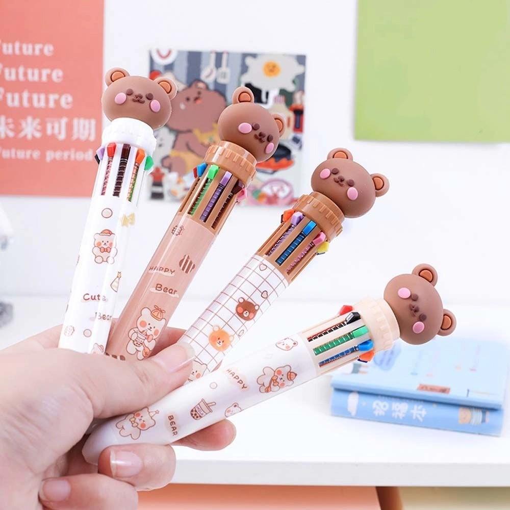 Writing Supplies Ten Color Ball Pen Stationery Student Writing Pens Cartoon Bear Ballpoint Pen