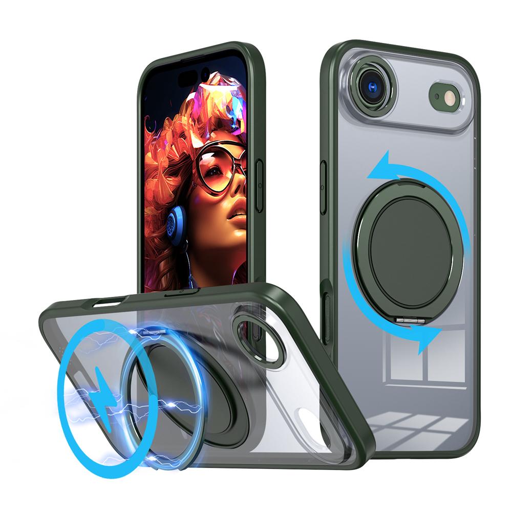 KEYSION Shockproof Matte Transparent Case for MagSafe for iPhone 17 17 Air 360° Rotating Magnetic Ring Stand Phone Back Cover