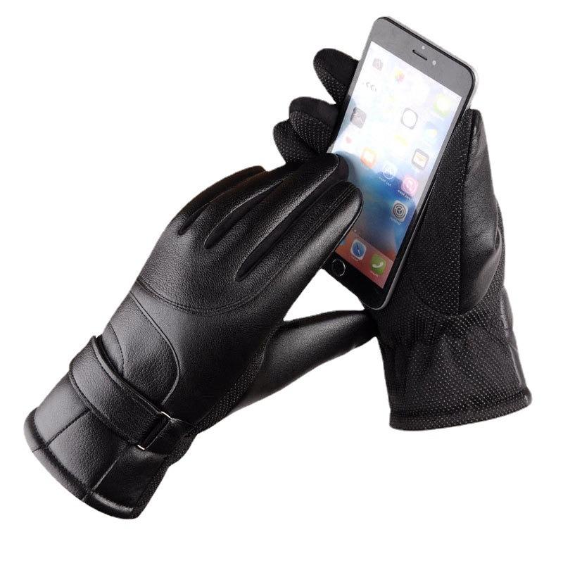 Warm Leather Gloves, Piled and Thickened Men's and Women's Windproof and Cold-proof Outdoor Cycling Gloves, Autumn and Winter Gloves