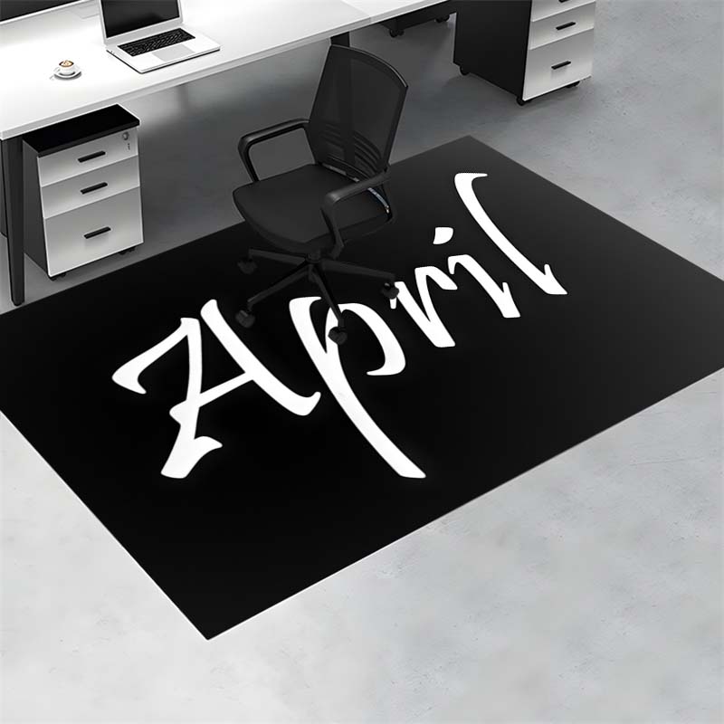 Black Background April Letter Text Print Area Rug Non‑Slip Rectangular Floor Mat Simple Modern Home Entry Decor