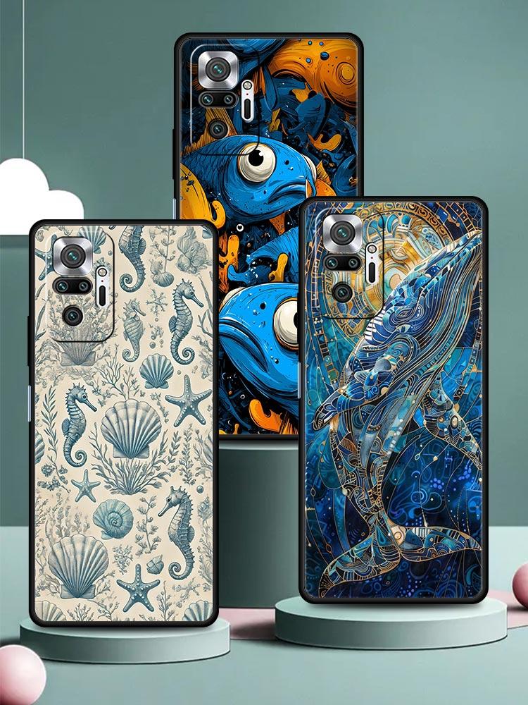 Blue Ocean Fish Phone Case Cover for Redmi 14C 10C Note 15 14 13 12 10 11 K40 Pro Plus 5G Shockproof Soft TPU Shell Fundas Bags