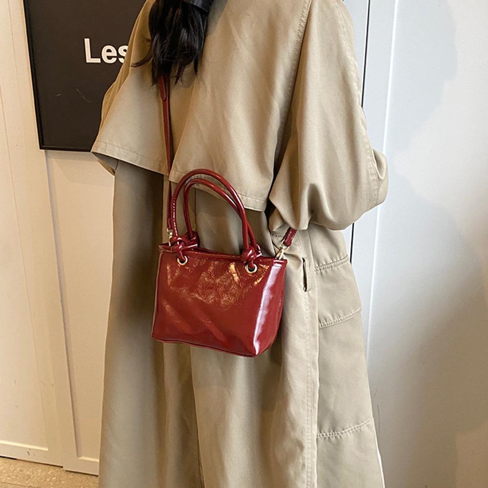 PU Leather Square Shoulder Bag Elegant Ladies Bucket Bag Casual Vintage Crossbody Bag  Outdoor