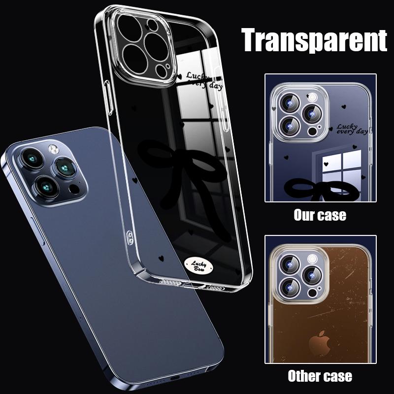 IPhone 16 Plus 15 14 Pro 12 13 Pro Max 11 Darbeye Dayanıklı Fiyonk Desenli Sert Pc Şeffaf İnce Lens Korumalı Telefon Kılıfı Kapağı