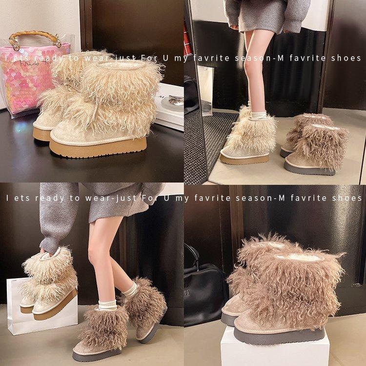 Very warm fluffy snow boots winter 2025 new piled thickened outdoor cotton shoes big head platform shoes