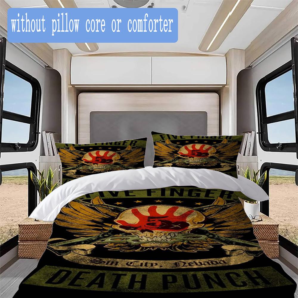 Five Finger Death Punch Pattern Bedding,Quilt Set Quilt Cover Pillowcase Home Birthday Gift (1*duvet cover+2*pillowcase,without core)XSJT0917404