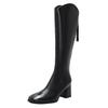 High-heeled boots women's 2025 new autumn and winter thin but knee boots thick heel brown V-mouth square head high boots