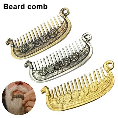 Vintage Viking Beard Comb Heavy Duty Metal Carved Portable Travel Pocket Men Beards Mustaches Hair