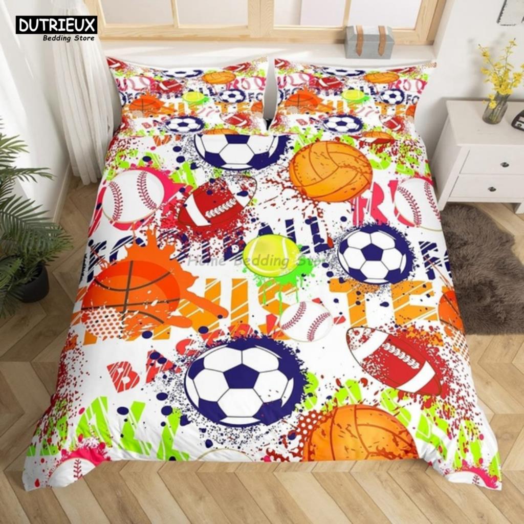 White Black Football Bedding Set Ball Sports Bed Linen Double Queen King Twin Full Size Boys Teens Soccer Duvet Cover Set Gifts