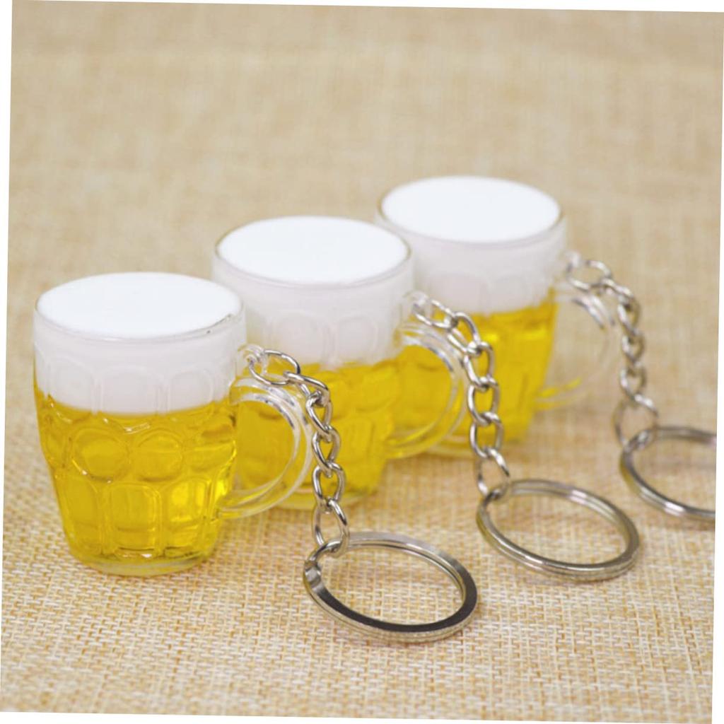 SEWACC Bierkrug Schlüsselanhänger, Set mit 4 Stück, Acryl und Edelstahl, Mehrfarbig, Taschenanhänger, Band, 4x3x3cm, Klein, Leicht, Niedliche Mini-Bierkrüge, Auto