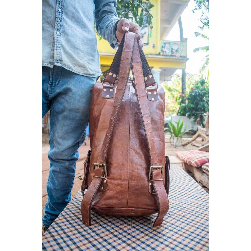 Tasche Ziegenleder Rucksack Rucksack Laptop Vintage Braun Echte Reise Herren Neu