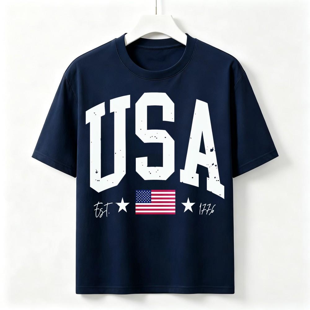 USA Est 1776 American Flag Vintage T Shirt Unisex Patriotic Casual Graphic Tee