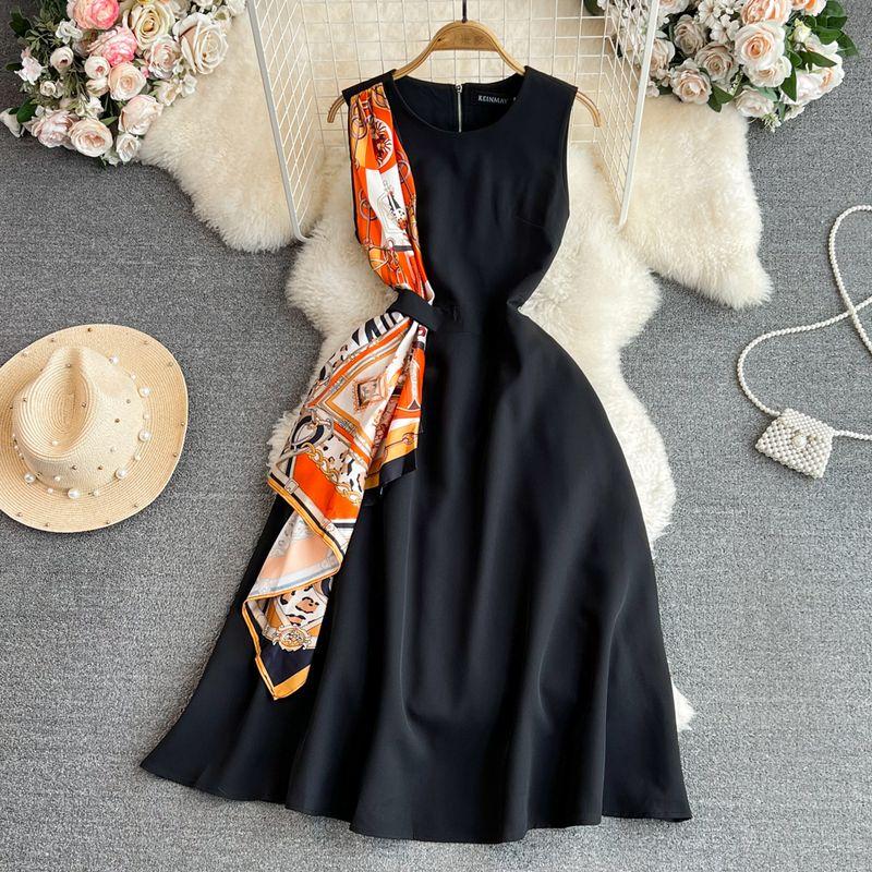 

Summer Retro Sleeveless round Neck A- line Elegance Dress Black L