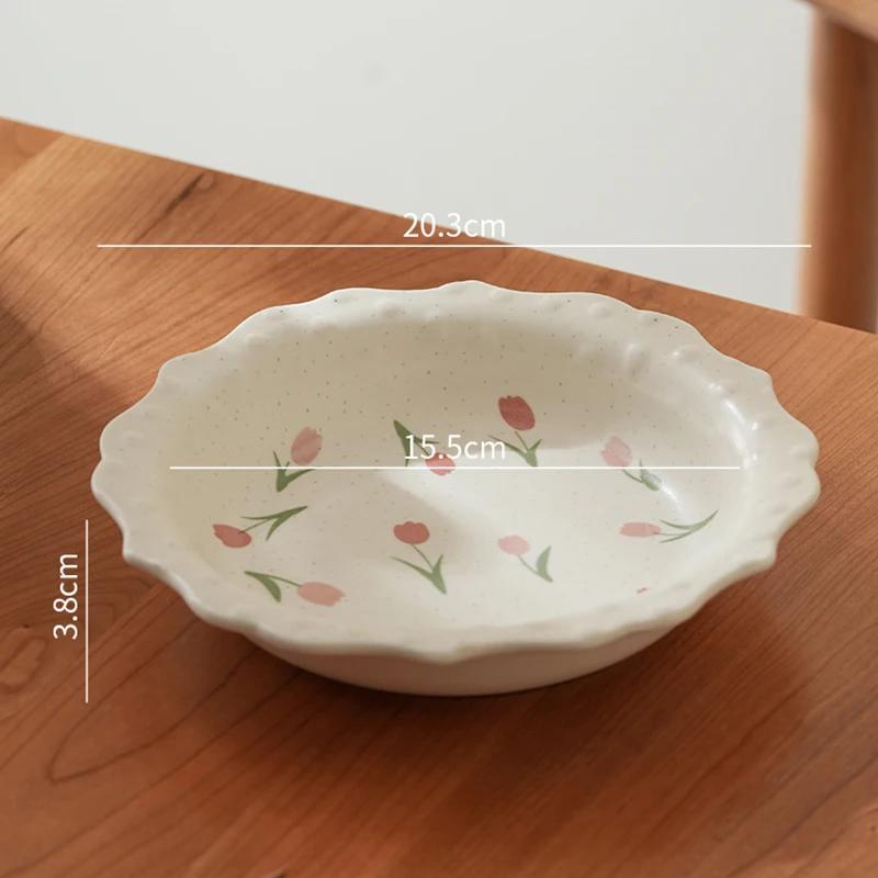 Creative Cute Tulip Ceramic Plate Light Luxury Restaurant Delicious Dishes Deep Plates Home Afternoon Tea Dessert Fruits Plate
