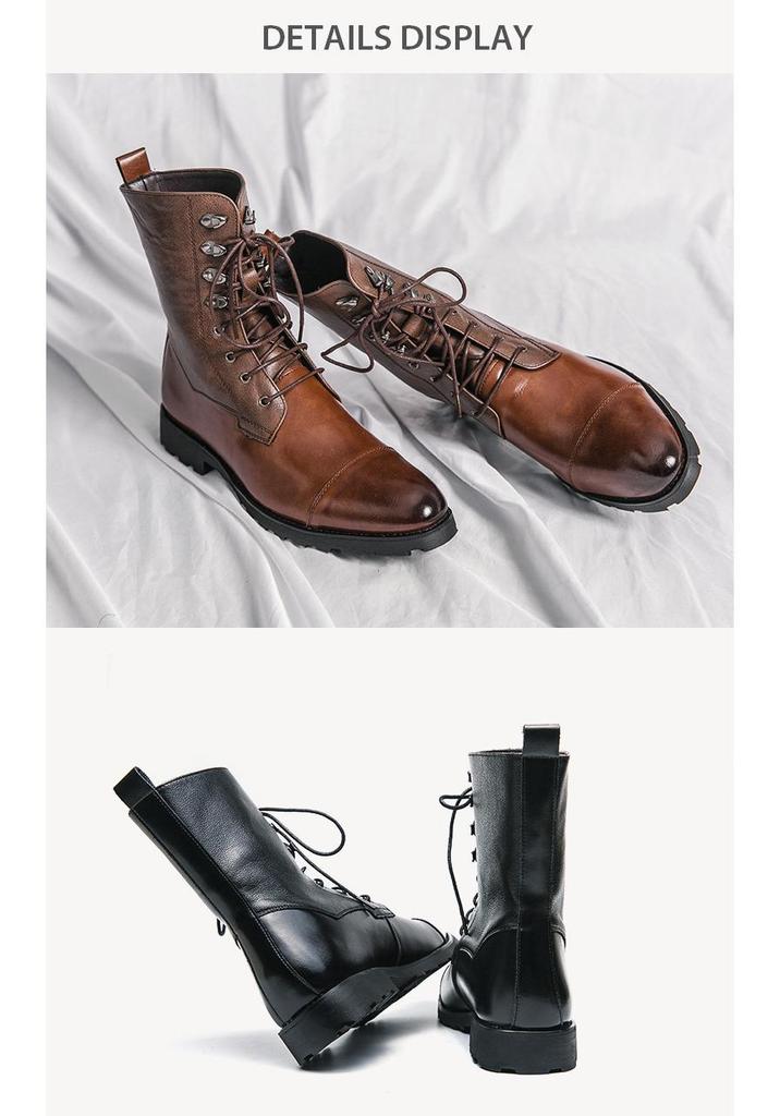 Men's Plus Size Lace-up Black Denim Motorcycle Boots - Autumn/Winter Fashion