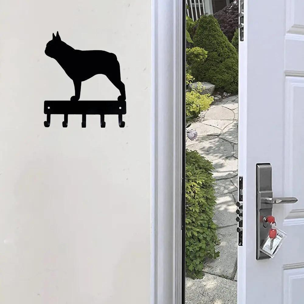 French Bulldog Key Holder Coat Hook Leash Hanger Metal Wall Sculpture Towel Rack