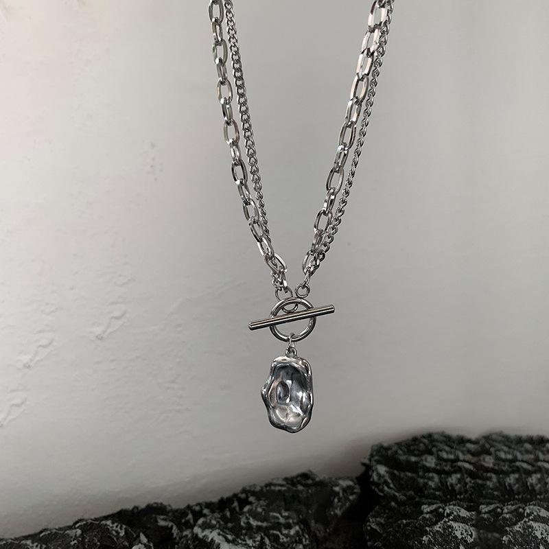 Luxury Double Layer Irregular Pendant Necklace - European & American Style Women's High-End Clavicle Chain