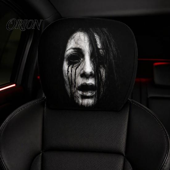 Universal Fit Auto Interior Decor Funny Car Headrest Covers, Ghost Skull Print Cartoon Seat Accessories Protector, Breathable Horror Covers