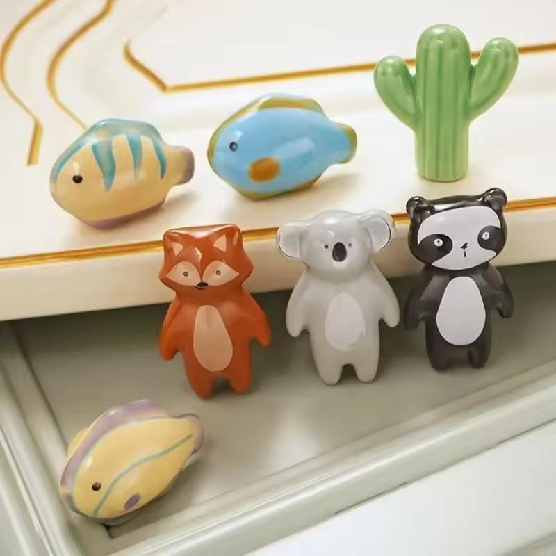 Cute Cartoon Furniture Handles Animal Drawer Knob Ceramic Drawer Knobs Handles for Cabinets and Drawer Lion Panda Fox Handle