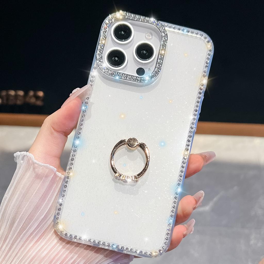 IMD Glitter Stars Plating Finger Ring Diamond Case For iPhone 17 Air 16 E 15 14 13 Pro Max Plus Rhinestone Clear Shockproof Capa