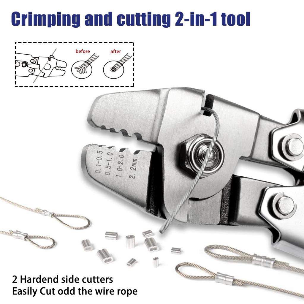 Pince à sertir SPEEDWOX avec 180 Cosses à double barillet en aluminium pour sertissage de boucles et de câbles d'acier Poignée ergonomique pour sertissage jusqu'à