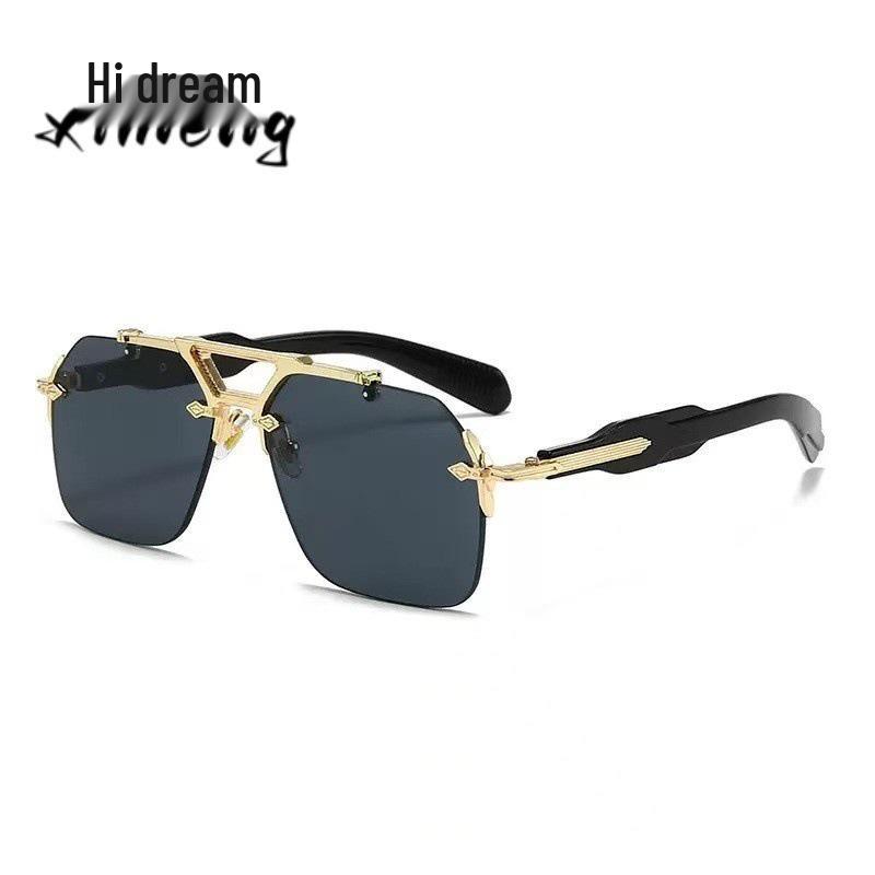 Classic Double Beam Metal Aviator Sunglasses - Retro European & American Frameless Design with UV Protection
