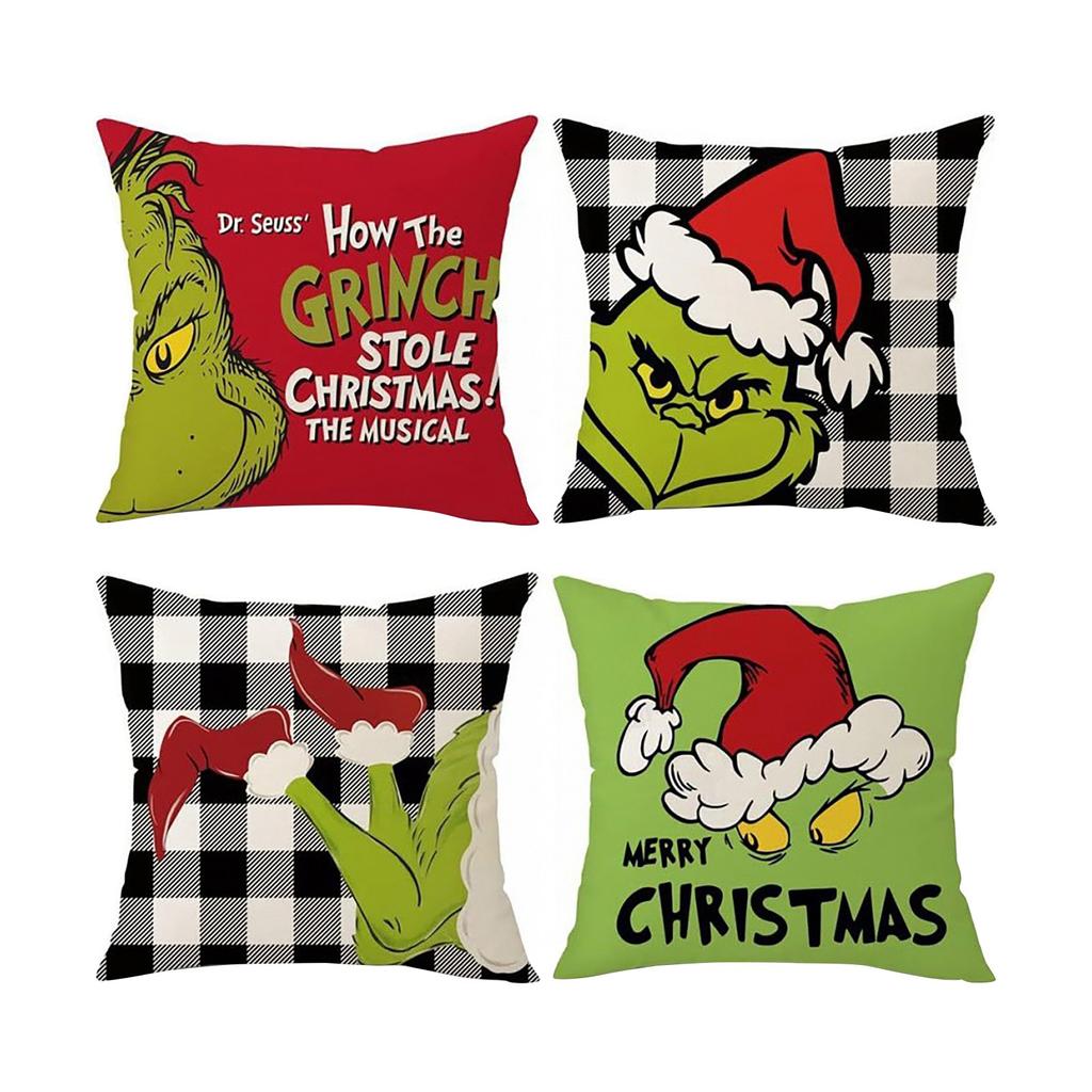 4PCS Christmas Happy Throw Pillow Cover, 18 X 18 Inch, Winter Holiday Cushion Cover Sofa Decor