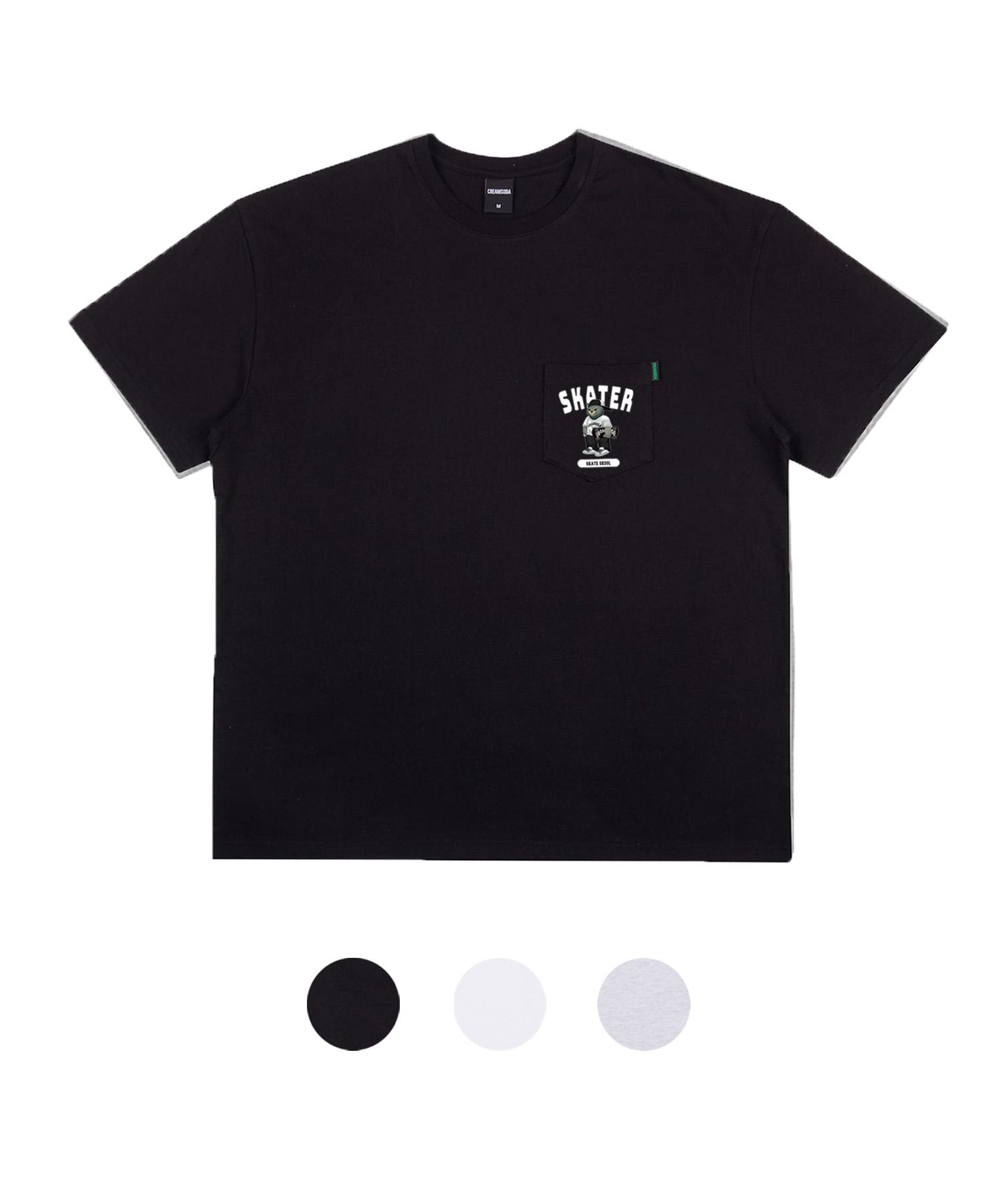 Cream Soda Lab Grey Skater Logo Pocket Short Sleeve Black/L(2)