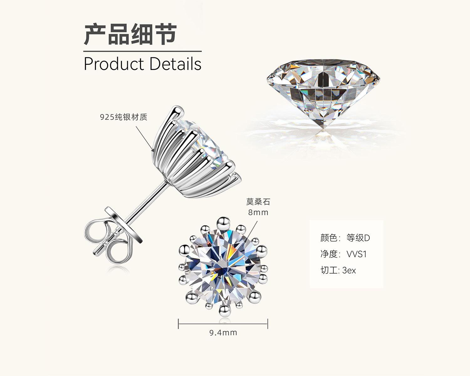 

Модные и простые серьги-гвоздики из муассанита D-цвета весом 2 карата, никел 2 carats+2 carats белый