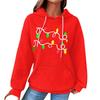 Women's Fashion Loose Hooded Pullover Long Sleeve Plaid Sweatshirt With Drawstring, Drop Shoulder, Pocket, Christmas Print Top