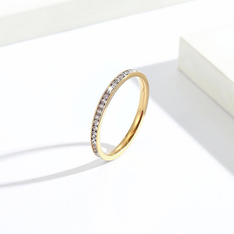 2Mm Titanium Steel Diamond-encrusted Ring for Women's High-end Niche Ins Simple Couple Ring Hand Jewelry