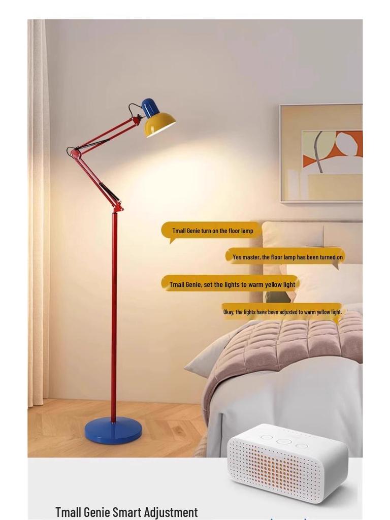 Memphis Minimalist Floor Lamp: Long Arm, Eye-Protective Study, and Decorative Light for Children's Room & Living Room.