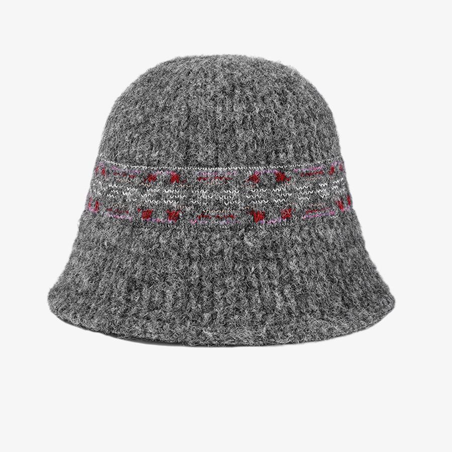 Vintage Color Jacquard Knitted Bucket Hat Women's Fisherman Hat
