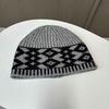 Knitted hat women's autumn and winter retro jacquard wool hat warm big head circumference contrasting color rhombus cold hat men's headgear hat