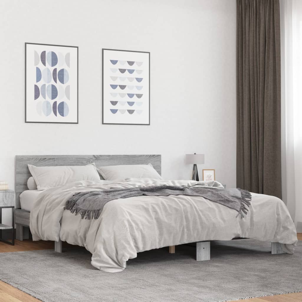 Bed Frame Gray Sonoma 150x200 cm Particleboard and Metal