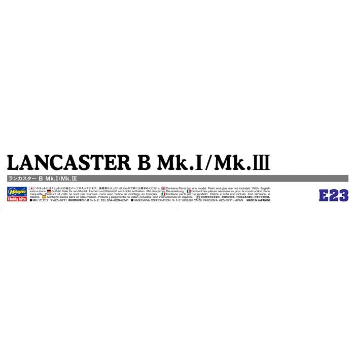 Hasegawa 1/72 British Air Force Lancaster B.Mk.I/Mk.III Plastic Model E23, 1 kit