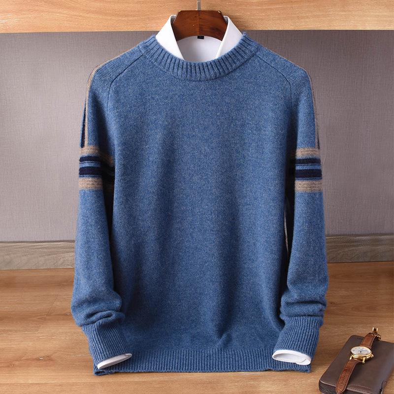 Men's Autumn Winter Cashmere Round Neck Thin Fashion Pullover Loose Wool Knit Sweater