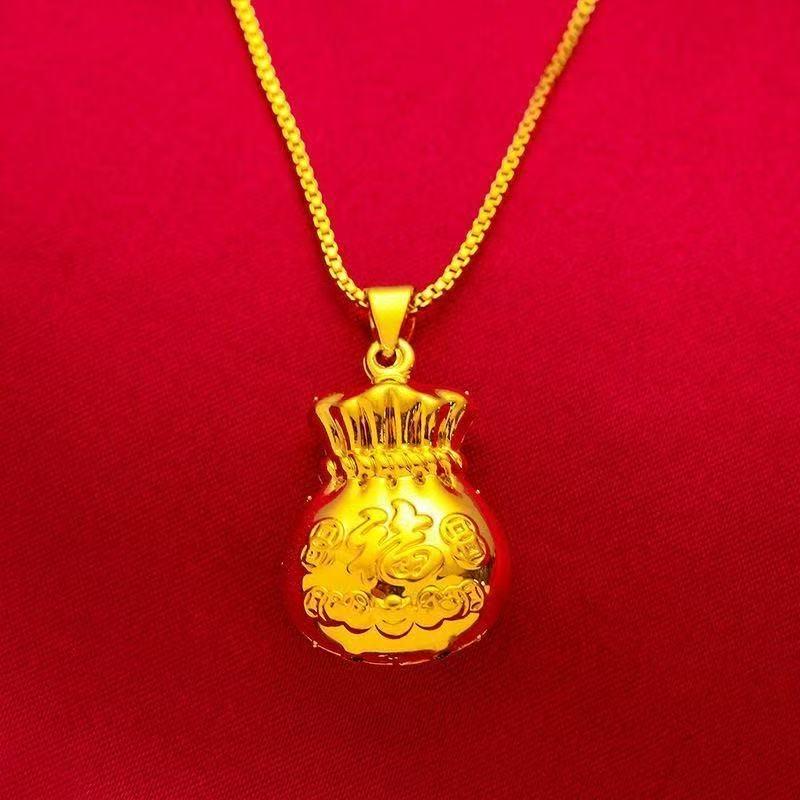 Gold Coin Pendant Box Chain Necklace - Unisex Lucky Bag Jewelry