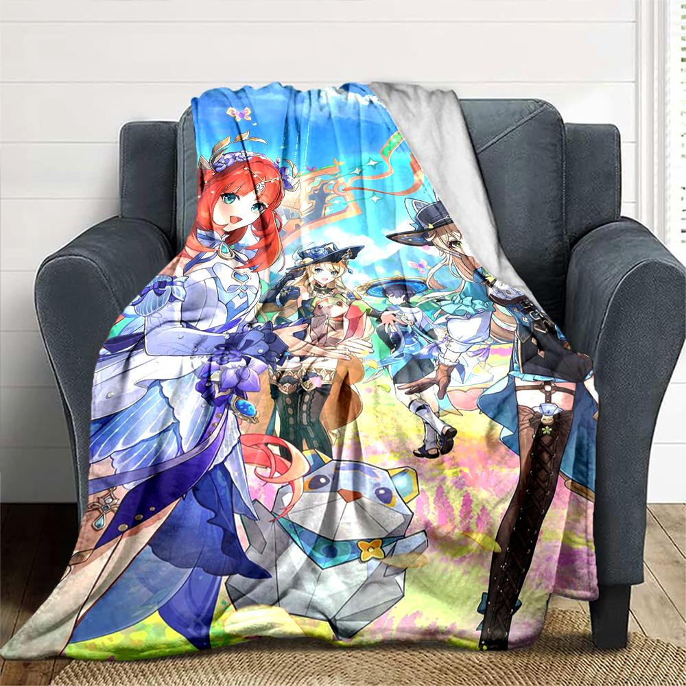 Genshin Impact Poster Print Flannel Blanket High Quality Warm Comfortable Cover for All Seasons Perfect for Gifts Home Decor