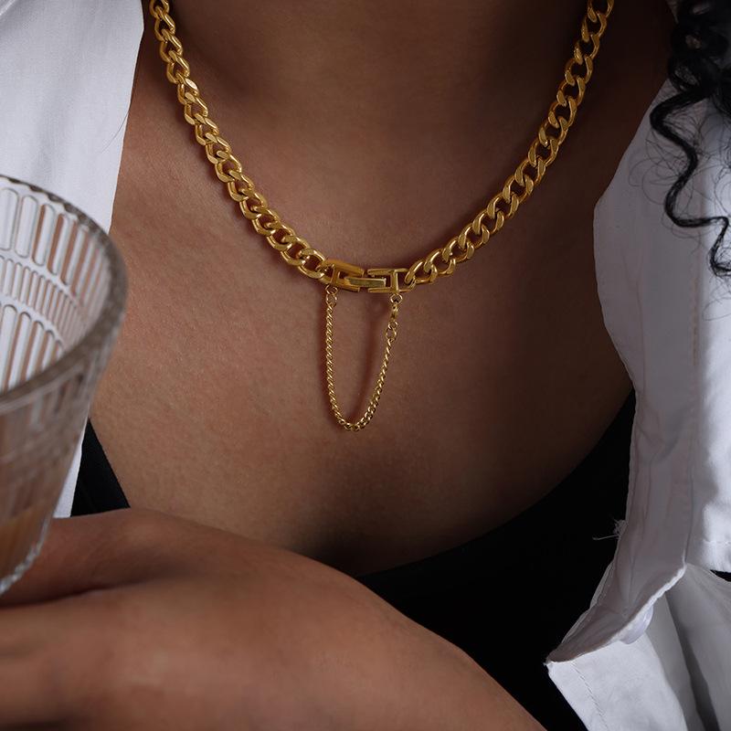 316L Stainless Steel Gold Color Geometric Chain Necklace Bracelets For Women Girl New  Non-fading Jewelry Set