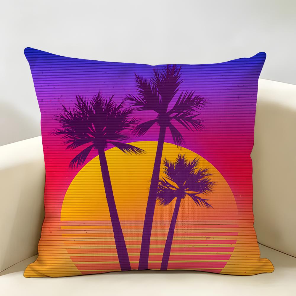 Sunset Palm Tree Fashion Cushion Cover Natural Linen Organic Fabric DoubleSided Printing Room Sofa Decor Pillow Case