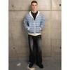 STREETRICH Autunno e Inverno Nuova Giacca con Cappuccio a Quadri, Collo Alto Retro Americano, Larga Davanti e Dietro, Workwear