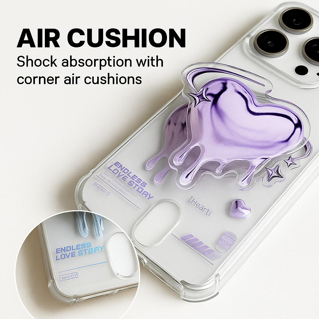 Tendința Adorabilă: Husă transparentă din silicon moale cu inimă drăguță pentru carduri, cu suport tip grip pentru iPhone 16 (Roz)