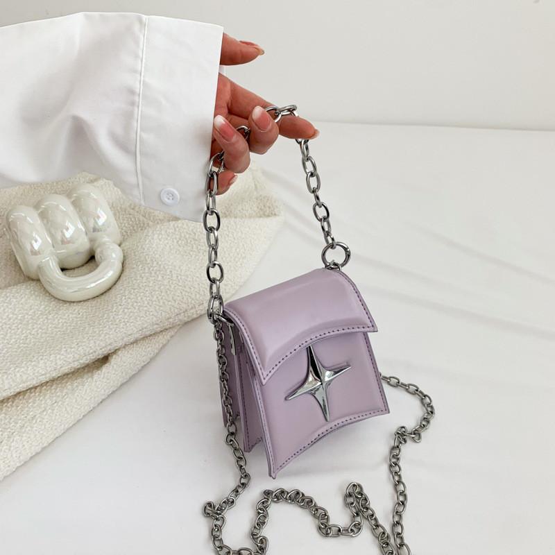 Trendy Chain Shoulder Bag For Women 2023 Summer New Fashion Minimalist Crossbody Bag Casual Commuter Small Square Bag фиолетовый