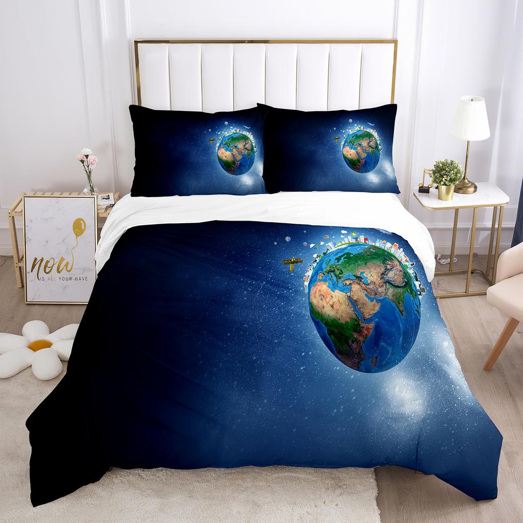 Erde Bettbezug Set 3D Blauer Planet Muster Polyester Bettdeckenbezug King Queen Größe Für Jungen Mädchen Bettwäsche Set Mit Kissenbezug