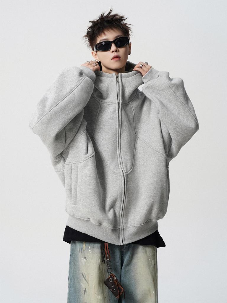 Versatile Plus Size Deconstructed Hoodie: Men's Trendy High Street Winter Sweatshirt