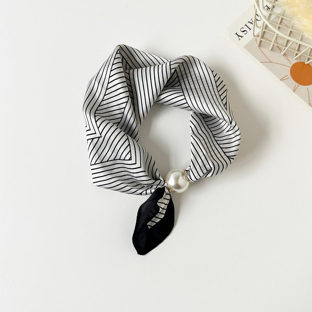 Scarf Magnetic Silk Collarbone Pearl Neck Scarf Thin Lazy Pendant Chain Buckle Bandana Handkerchief Foulards Femme Accesories